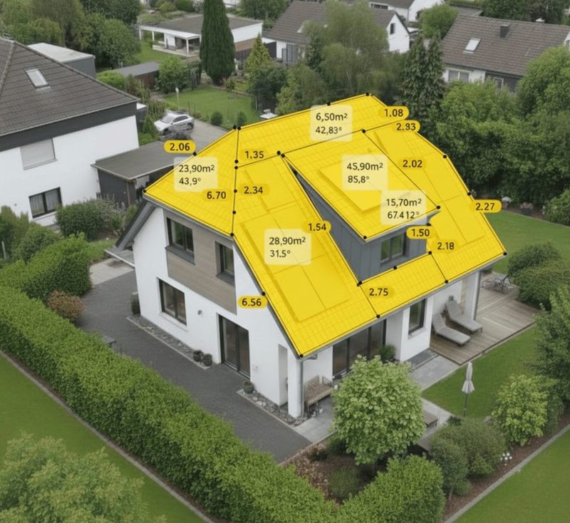 Dachaufnahme aus der Luft für Aufmaß und Inspektion